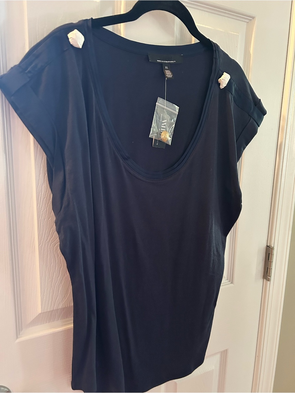 White House Black Market Navy Cap-Sleeve Scoop Neck Tank